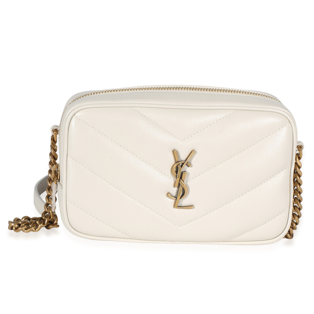 Saint Laurent Crema Chevron Lambskin Monogram Mini Loulou Camera Bag